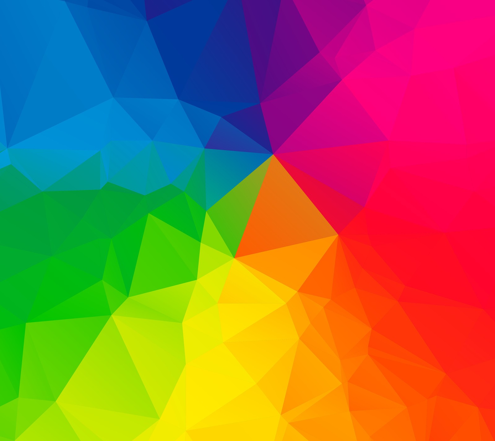 A close up of a colorful background with a triangle pattern (colorful, colors, flat, low poly, rainbow)