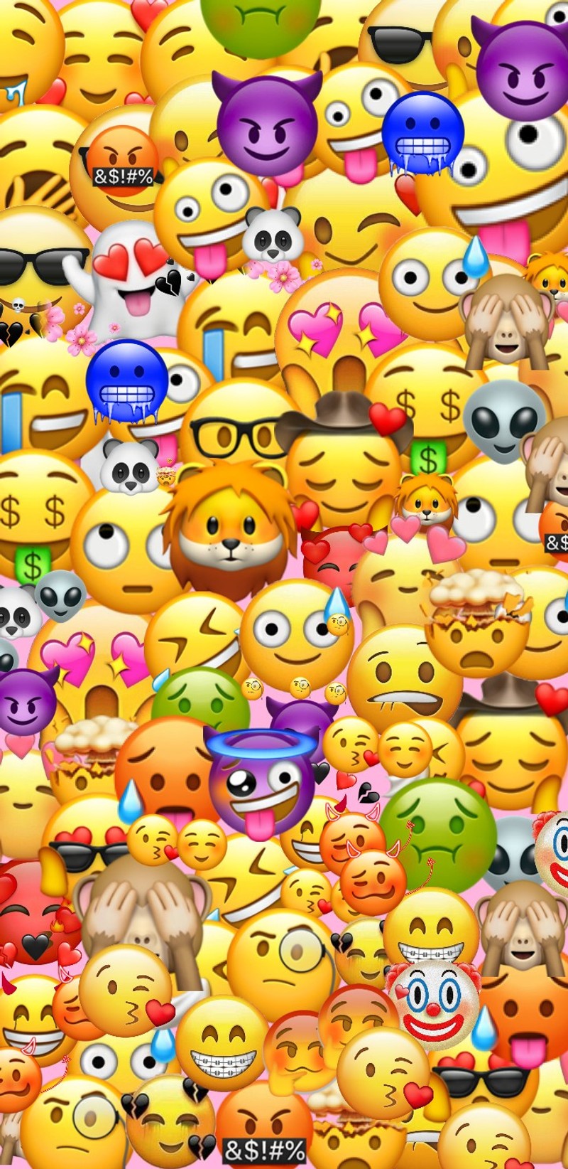 Крупный план группы разных смайлов с лицами (крутой, эмодзи, emojis, lol, xd)