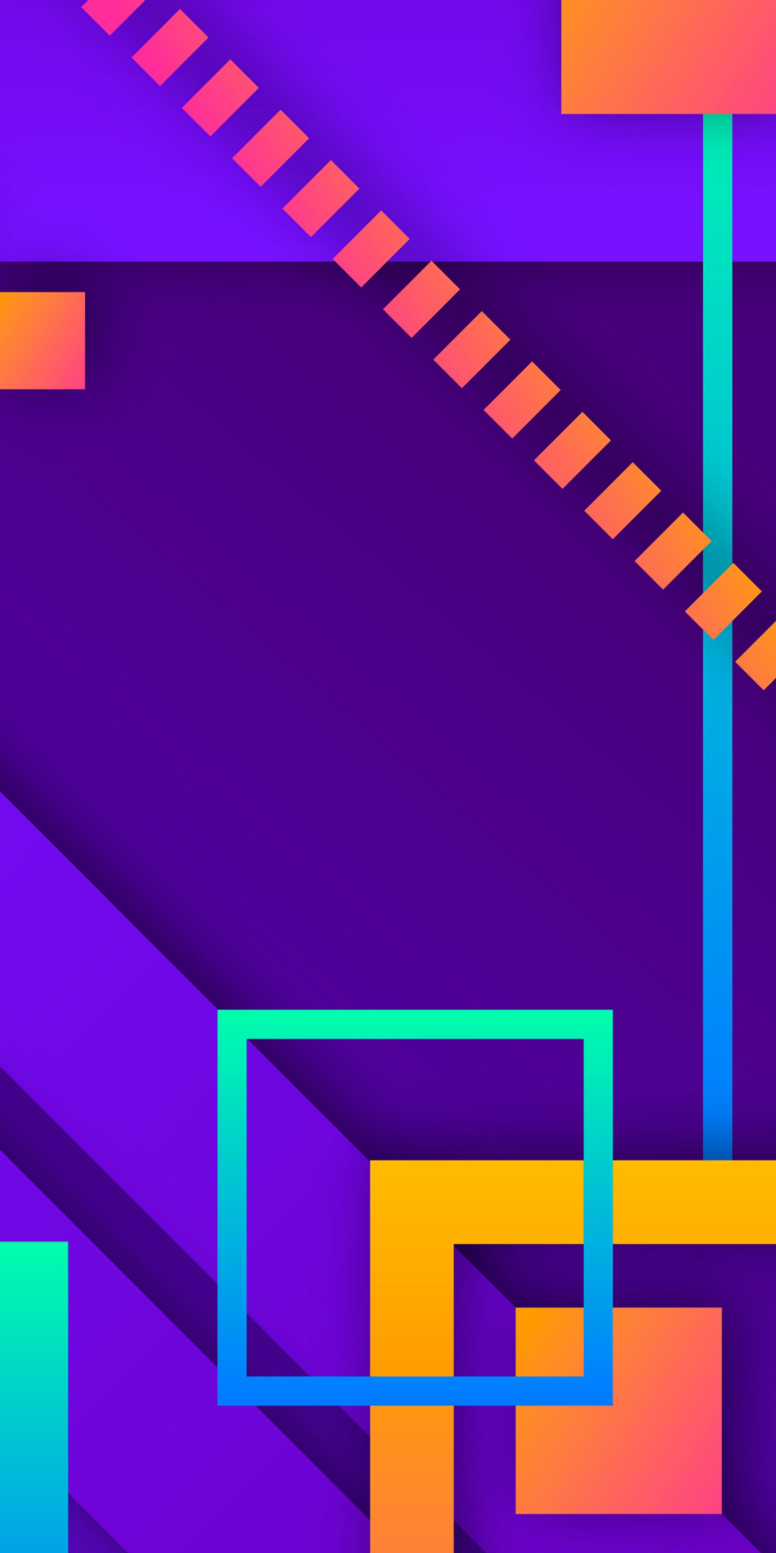 Fondo geométrico abstracto con cuadrados y líneas en púrpura y naranja (naranja, k pop, rectángulo, azul celeste, línea)