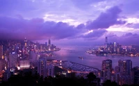 Dämmerungsstadtlandschaft des Victoria Hafens und der Skyline vom Victoria Peak