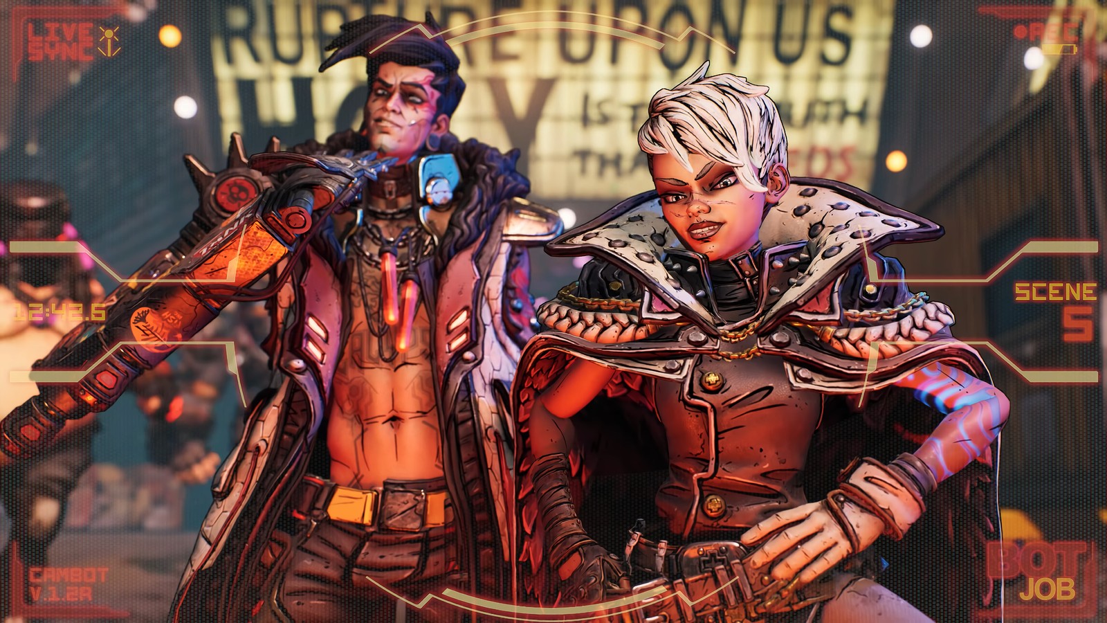 Скриншот двух персонажей в видеоигре (borderlands 3, видеоигра, калипсо близнецы, трой калипсо, troy calypso)