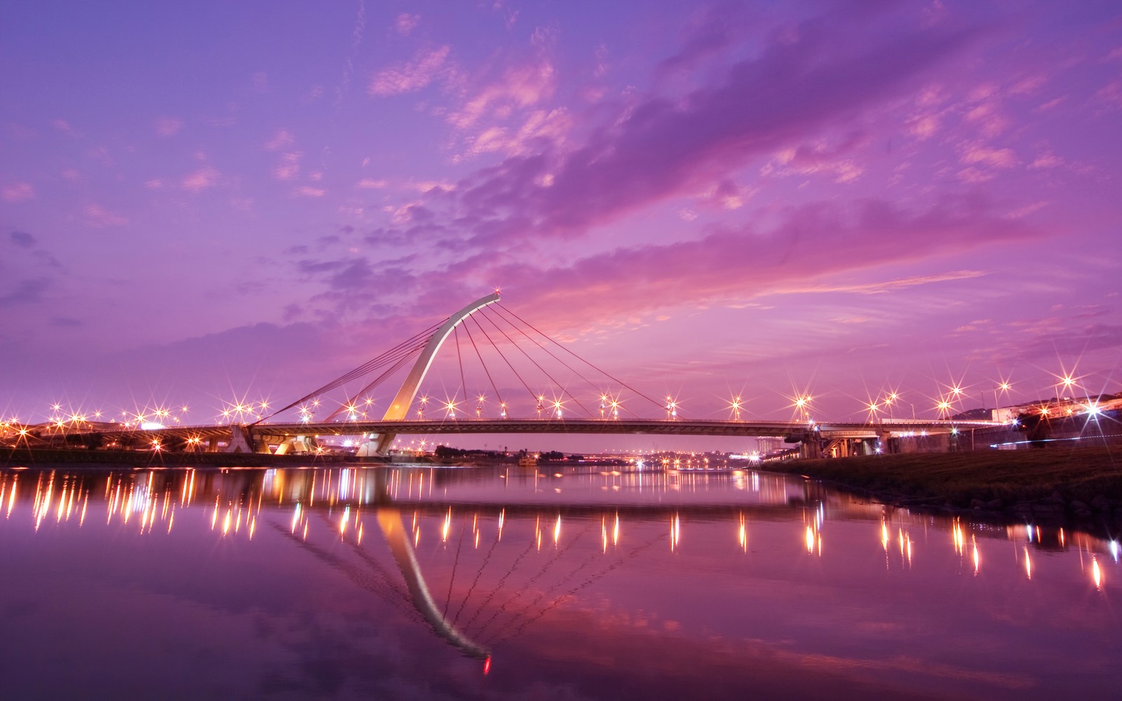 Скачать обои dazhi bridge, тайпей, taipei, современная архитектура, закат