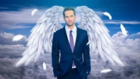 Paul Walker como um anjo descendo entre nuvens