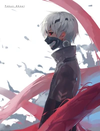 Tokyo Ghoul: Ein eindrucksvolles Porträt von Kaneki Ken vor einem surrealen Himmel