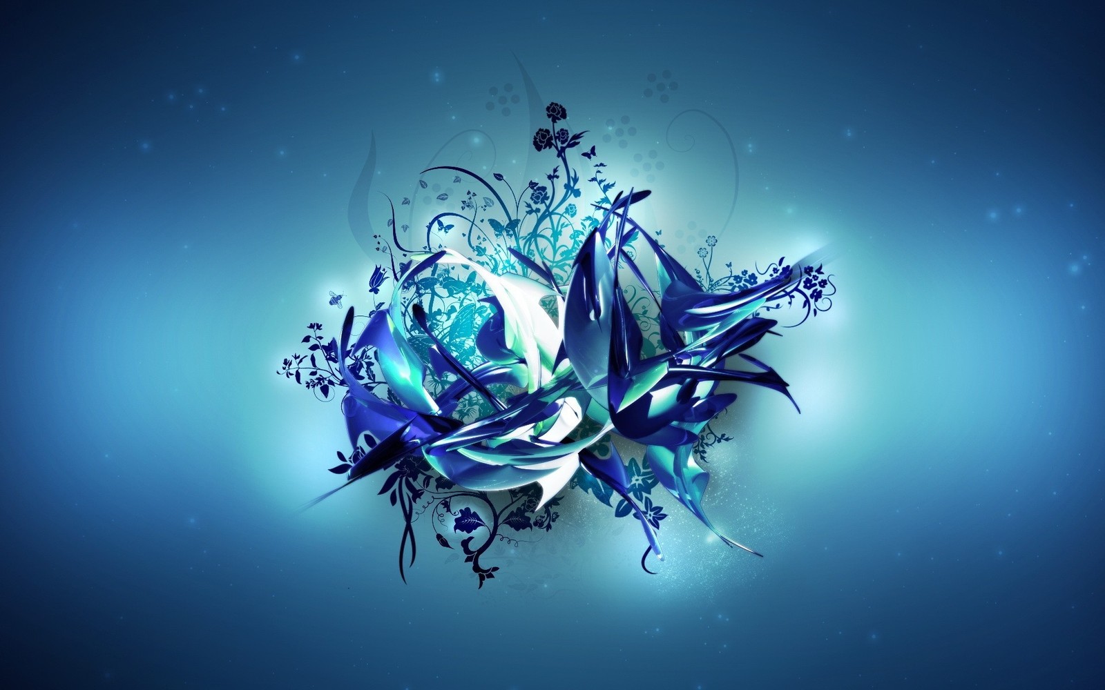 Il y a une fleur bleue avec un globe dessus (bleu, conception graphique, art fractal, police, graphismes informatiques 3d)