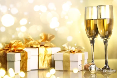 Toast élégant au champagne avec des boîtes-cadeaux pour les célébrations