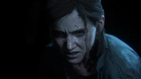 Ellie de The Last of Us Part II, exibindo uma emoção intensa em meio a um fundo áspero.