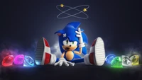 Sonic el Erizo rodeado de gemas coloridas