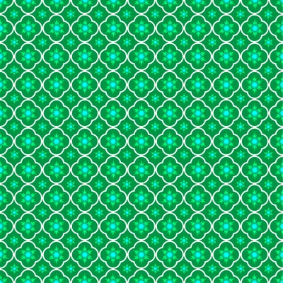 Motif en maille verte géométrique avec ornementation florale