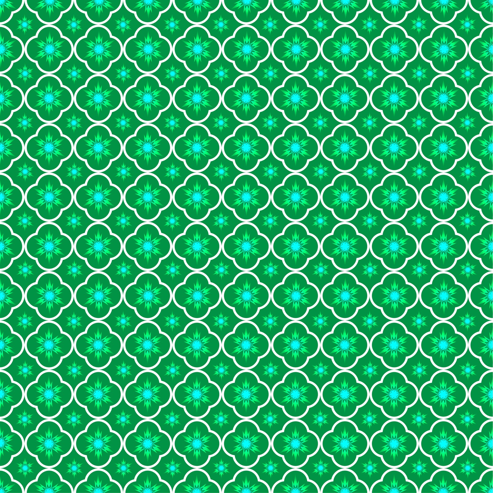 A green and white pattern with circles and stars (mesh, shape, chain link fencing, ornament, geometry)