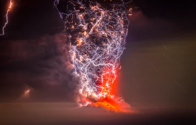 calbuco, vulcão, luz, calor, noite