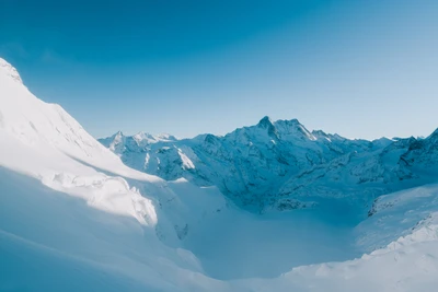 Chaîne de montagnes majestueuse couverte de neige sous un ciel bleu clair