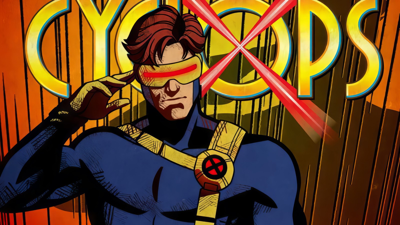 A cartoon of a man with a tie on his head (cyclops, x men 97, tv series, marvel, cartoon)