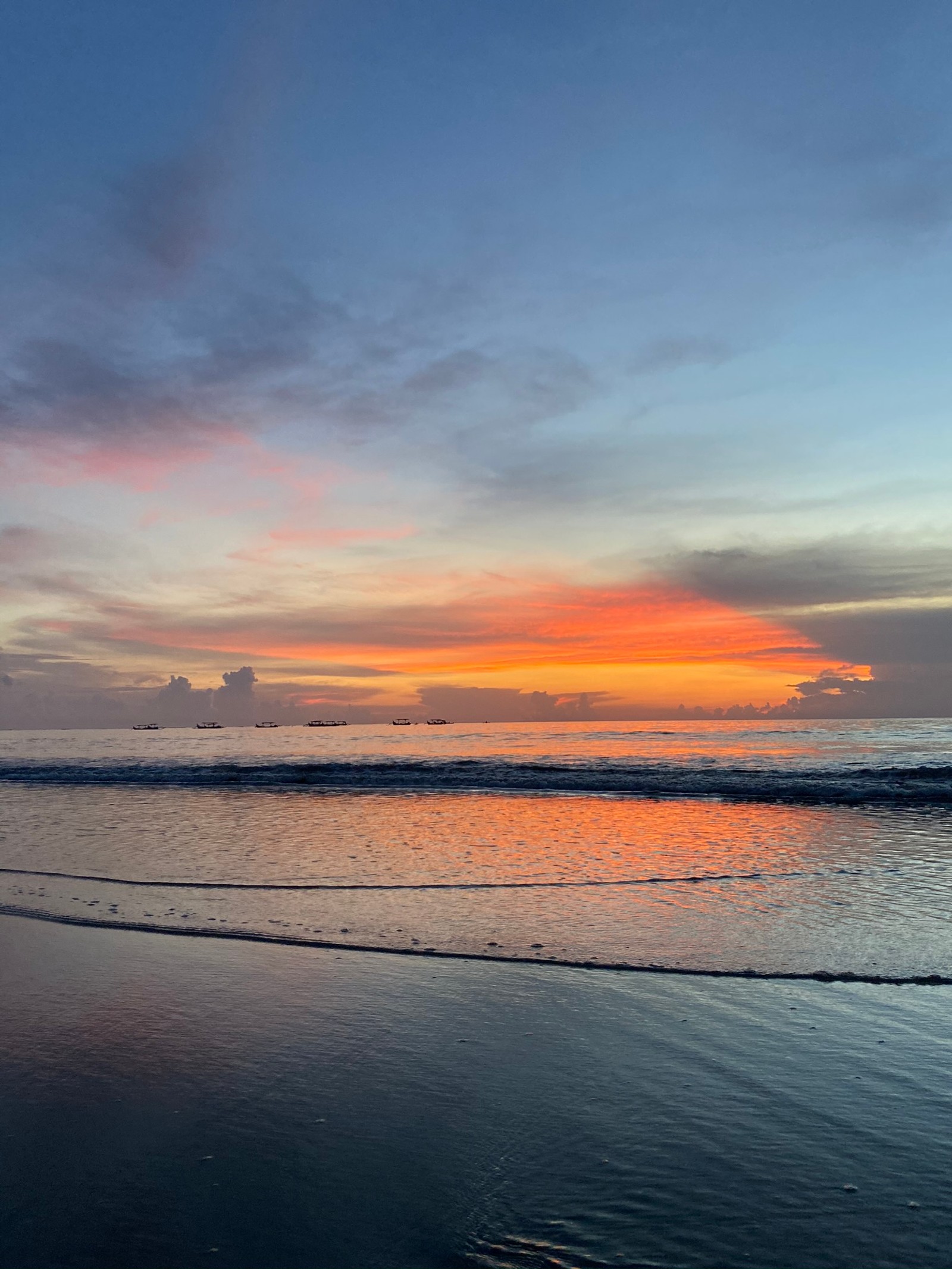 Une girafe marche sur la plage au coucher du soleil avec une planche de surf (plan deau, fluide, liquide, crépuscule, nuage)