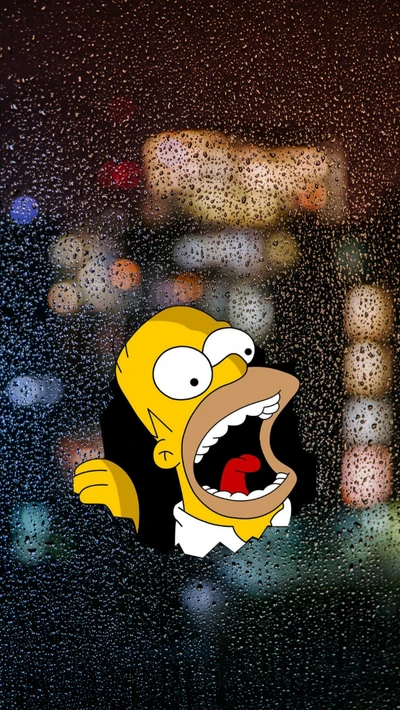 Homer Simpson, der durch ein nebliges Fenster schaut