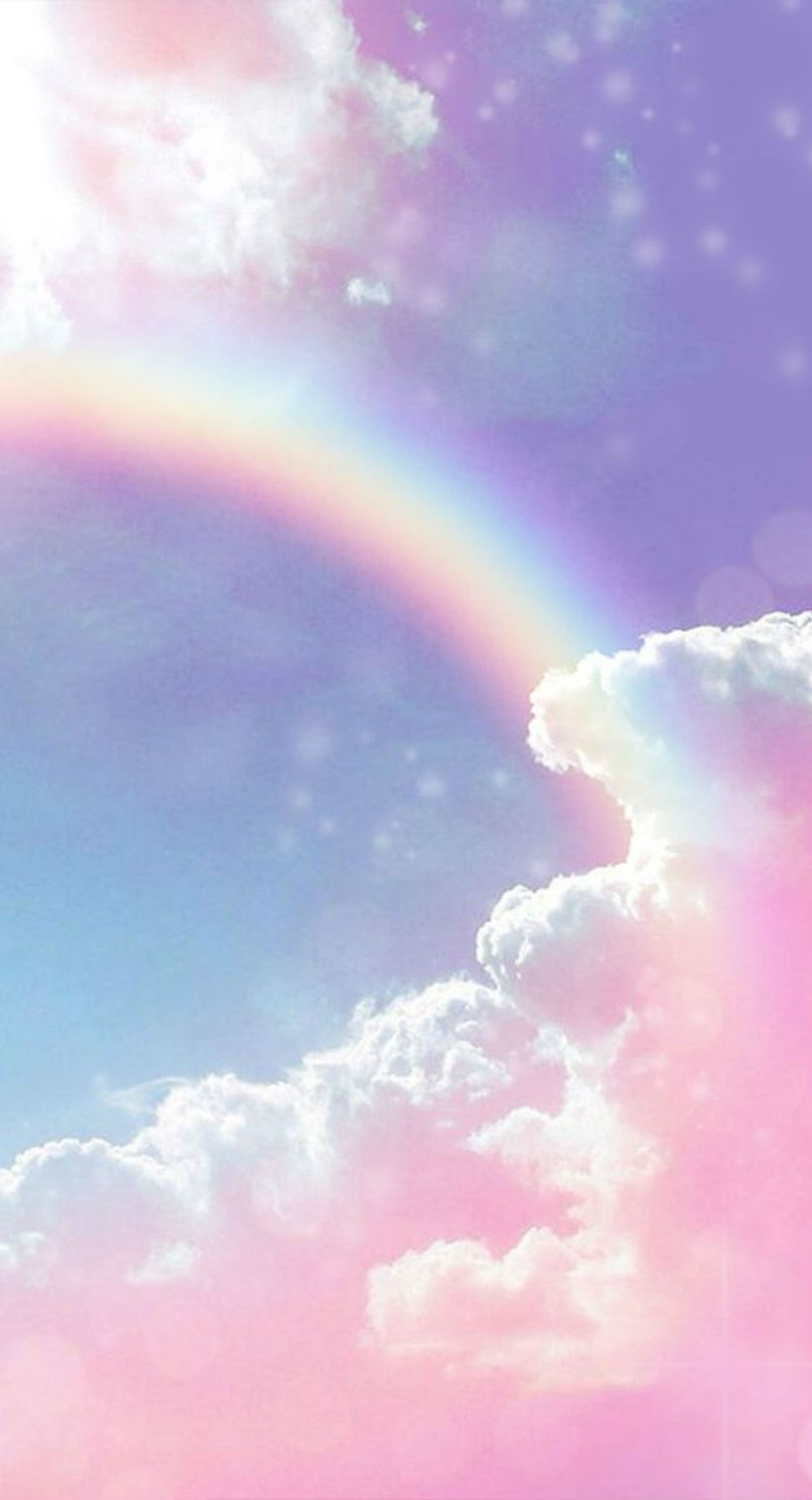 Il y a un arc-en-ciel dans le ciel avec un nuage et un arc-en-ciel (magie, arc en ciel, rose, nuages, ciel)