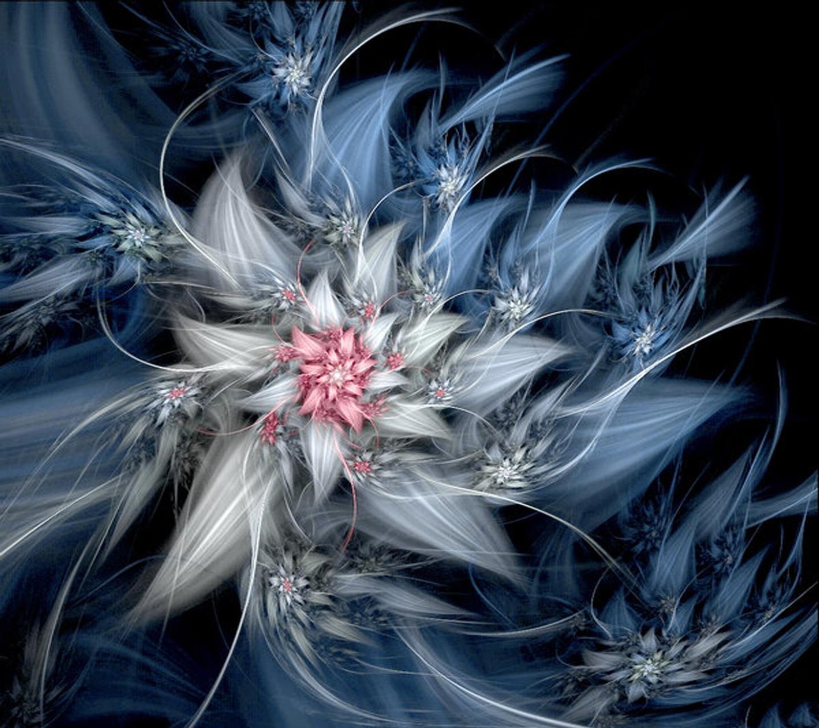 A close up of a computer generated image of a flower (abstract, flower)