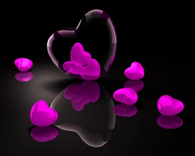 Abstract Purple Hearts on a Reflective Surface