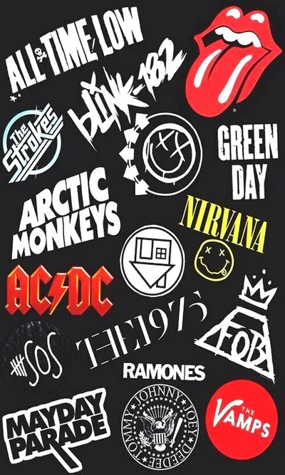 Collage de logos de groupes emblématiques : Un hommage aux légendes du rock