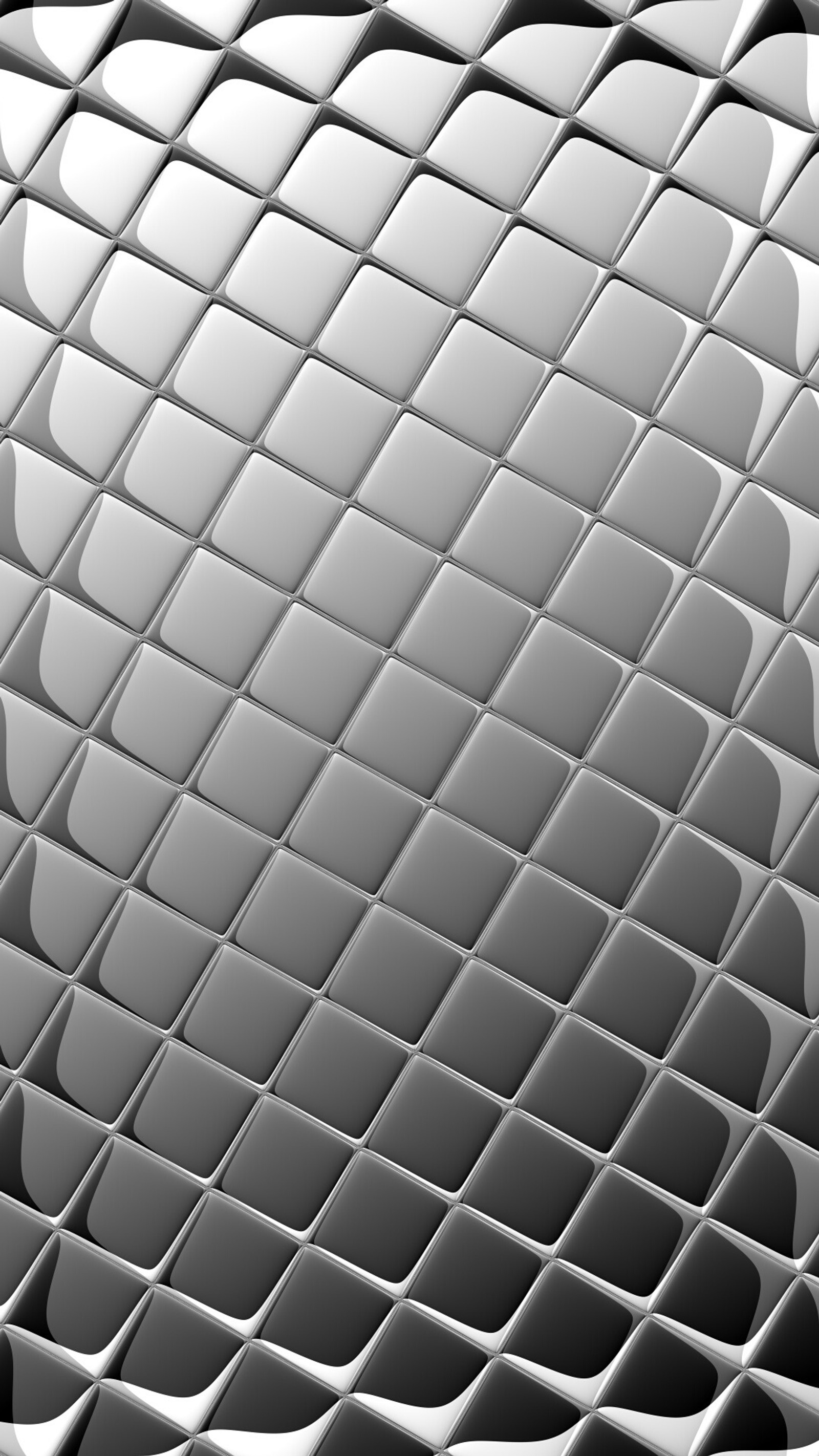 A close up of a black and white photo of a square pattern (abstract, chrome, metal, mosaic, pattern)