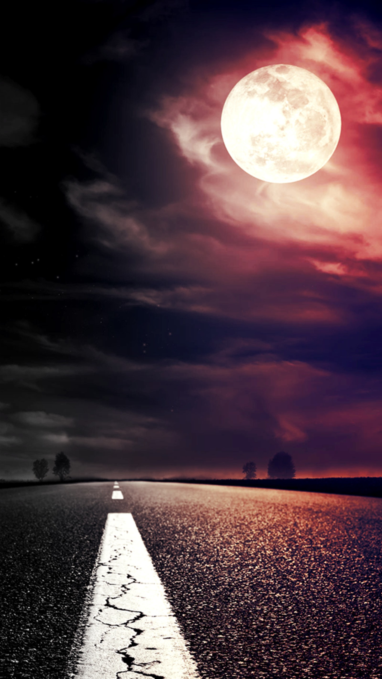 Arafed view of a road with a full moon in the sky (eternity, moonlight, road)