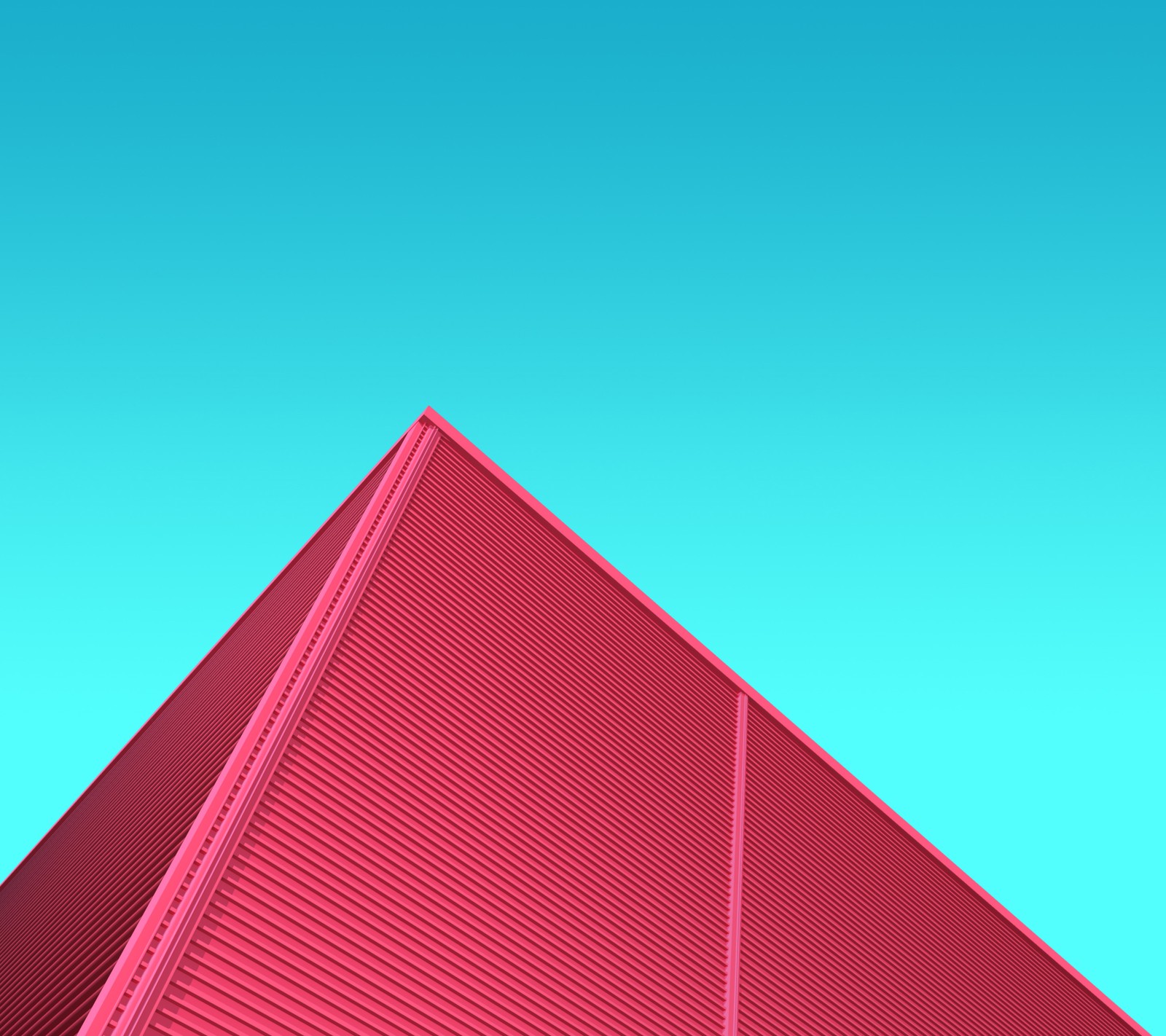 Arafed view of a red building with a blue sky in the background (3d, abstract, g4, lg, pyramid)