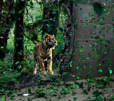 Tigre sauvage émergeant d'une forêt luxuriante