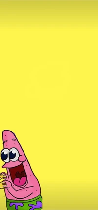 Patrick Star's Joyful Antics on a Bright Yellow Background