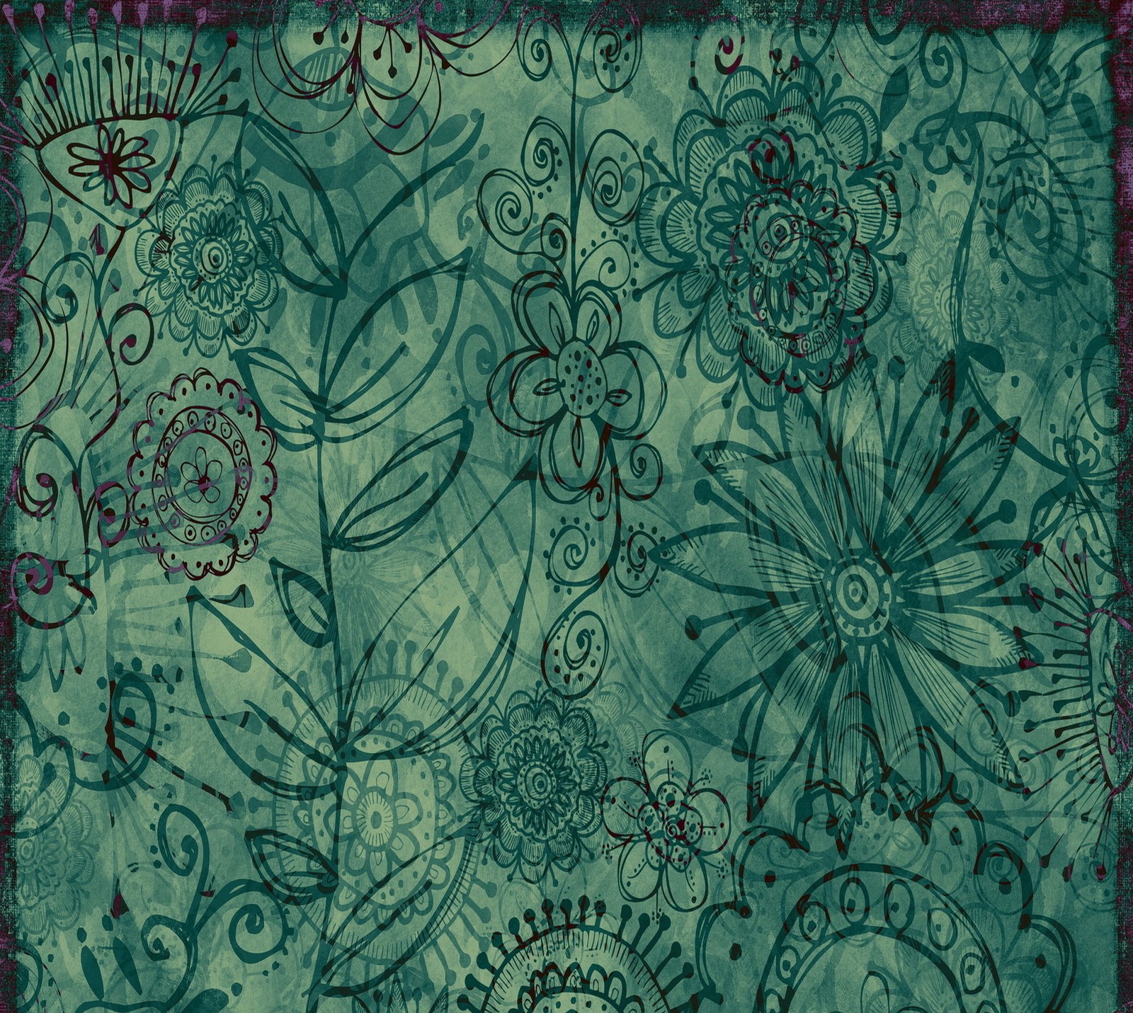 A close up of a green and purple floral design on a green background (abej, abstract, beograd)