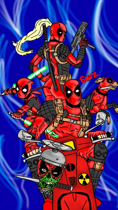 cuerpos de deadpool, dogpool, headpool, kidpool, lady deadpool