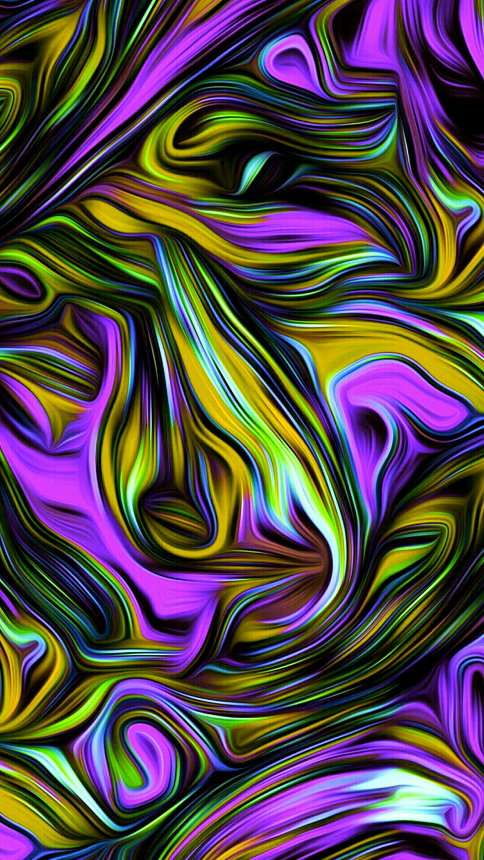 Un primer plano de una pintura abstracta colorida con un fondo negro (abstracto, color, diseño, ola)