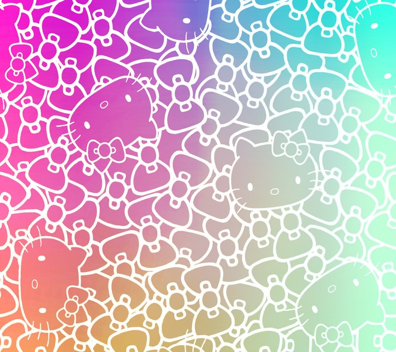 A close up of a colorful background with a bunch of bubbles (anime, hello kitty)