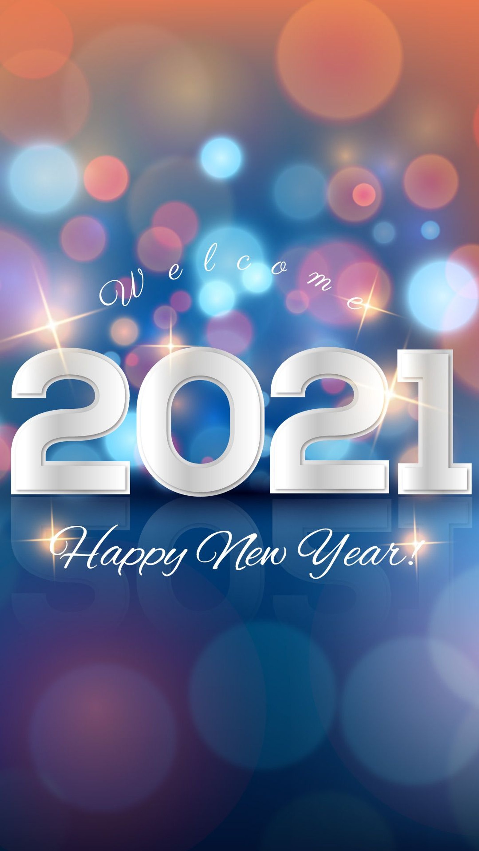 Un primer plano de una tarjeta de felicitación de año nuevo 2021 con luces bokeh (2021, nuevo año)