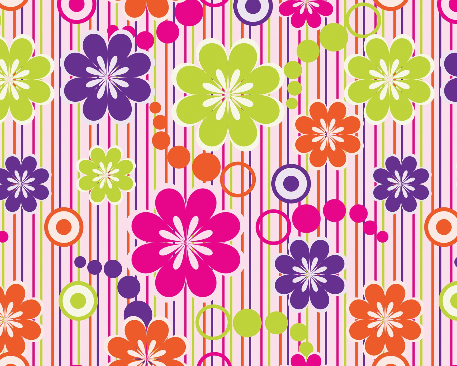 Un patrón floral colorido con rayas y flores (abstracto, artístico, flores)