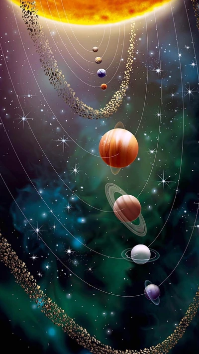 Stunning Solar System Illustration with Planets and Sun