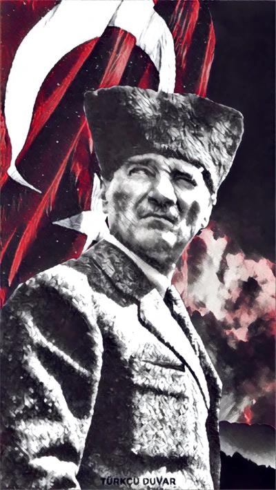 Retrato de Atatürk contra un fondo de la bandera turca, que encarna el nacionalismo y el orgullo.