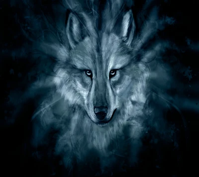 Majestic Wolf in Ethereal Blue Surroundings