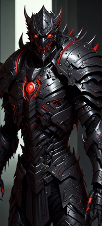 Futuristic Knight in Dark Armor with Fiery Accents