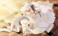 Cena de casamento de anime elegante: Noiva e noivo em deslumbrante vestido branco e traje