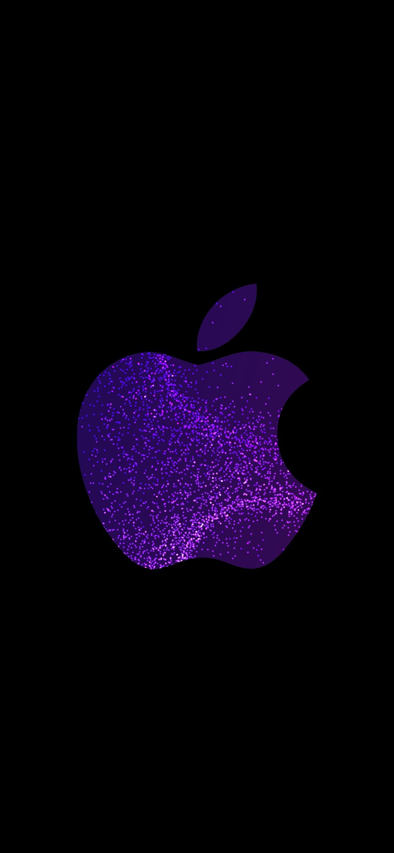 Логотип apple из фиолетового блестка на черном фоне (яблоко, amoled, iphone, яблоки, фиолетовый)