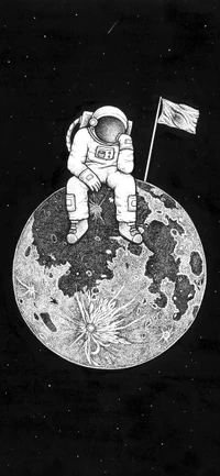 Astronauta monocromático contemplando na Lua