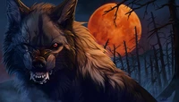 Lobo feroz bajo una luna de sangre: Una ilustración mítica oscura