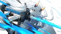 Fierce Fantasy Warrior with White Hair and Katana