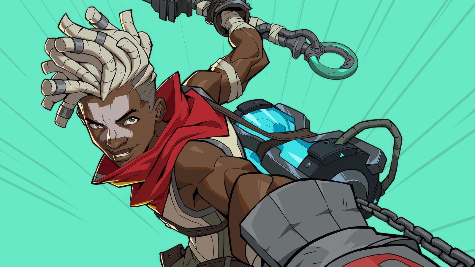 A cartoon image of a man with a gun and a helmet (2xko, video game, league of legends, lol, ekko)