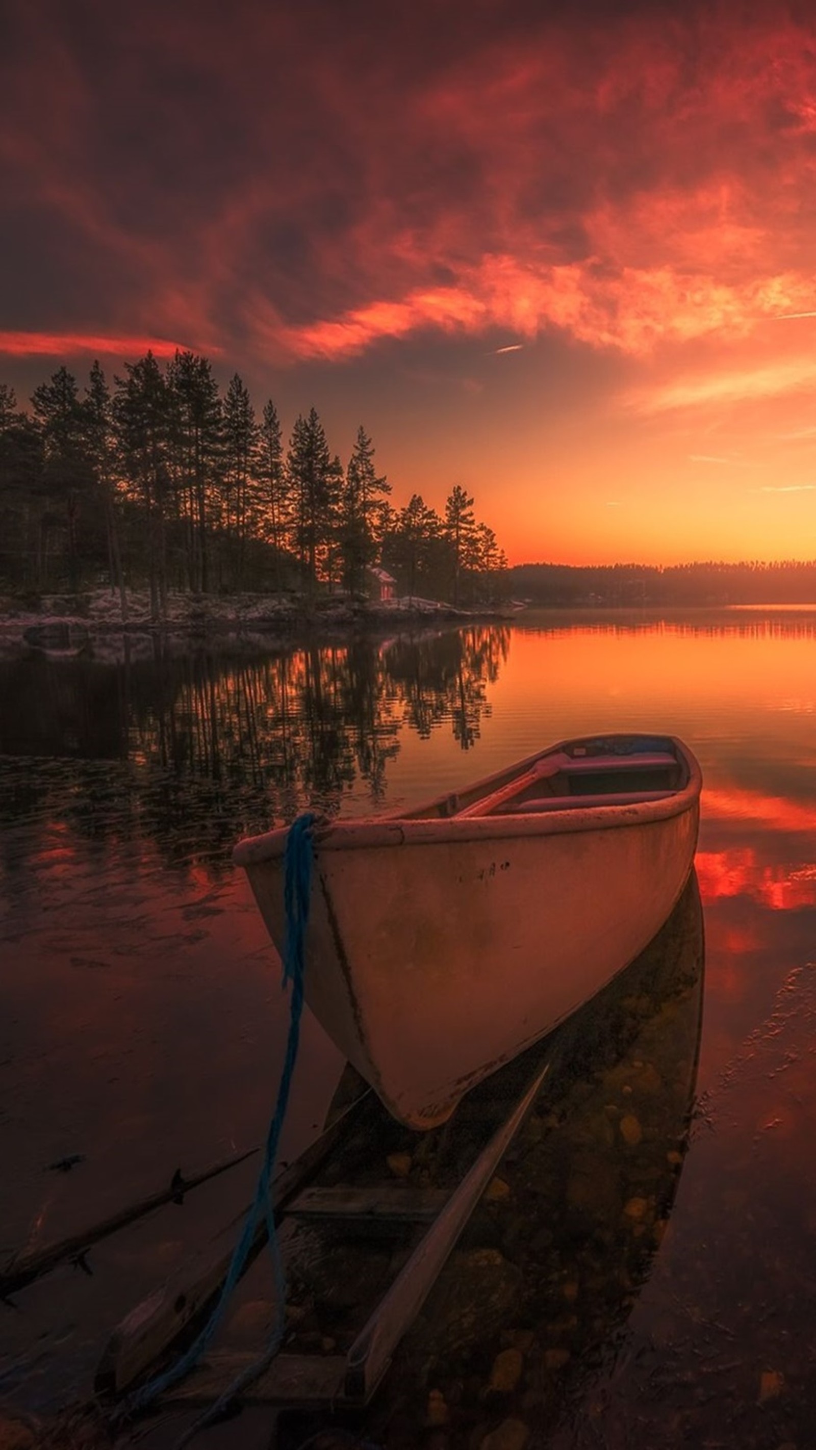 There is a boat that is sitting on the shore of a lake (landscape, nature)