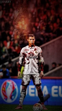 Cristiano Ronaldo com o uniforme do Real Madrid, mostrando intensidade em campo