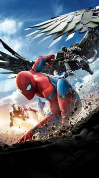 Spider-Man and Iron Man Face Off Against Vulture in Dynamic Showdown