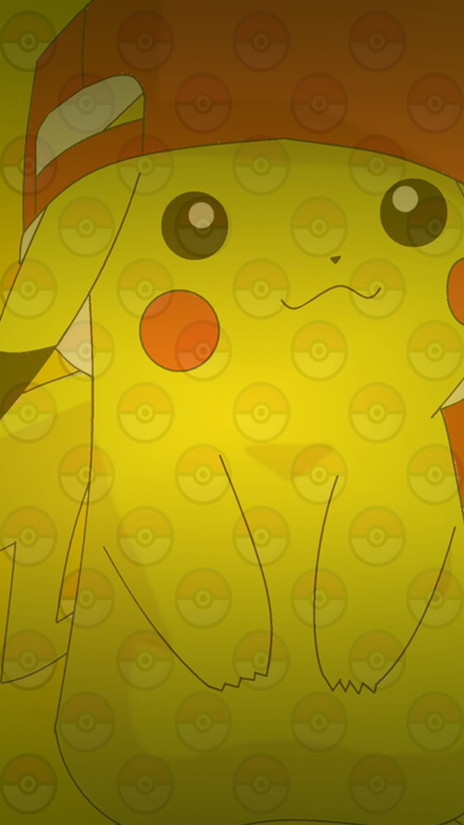 Fondo de pantalla de pokemon pikachu con un fondo amarillo y un sombrero rojo (chu, diseños, pika, tails)