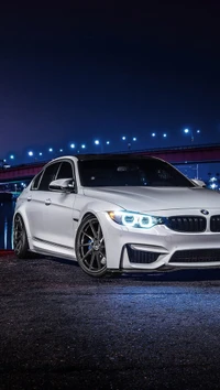 bmw, voiture, nuit, blanc