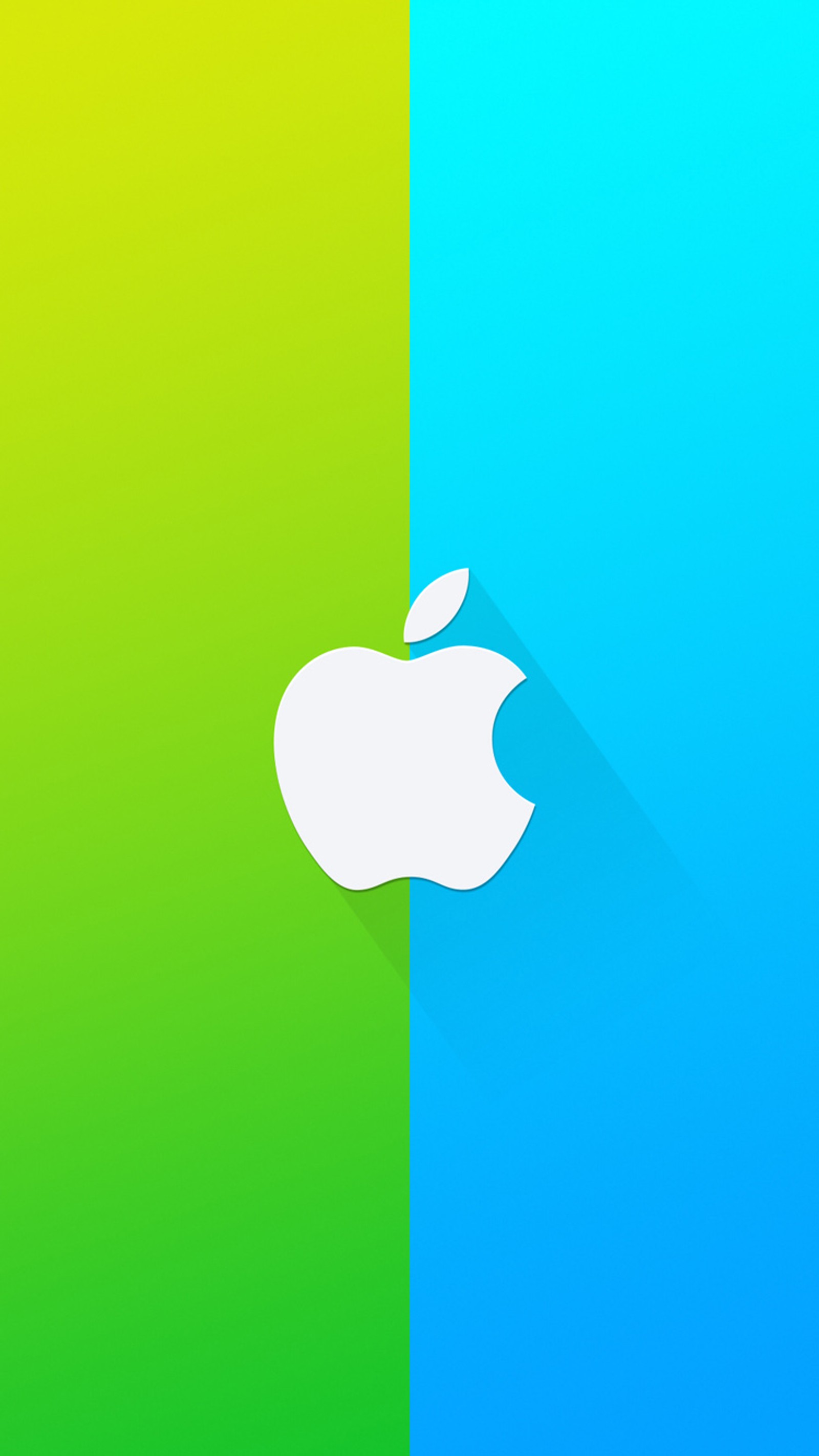 Un logo apple blanc sur un fond multicolore (pomme, bleu, marque, design, vert)